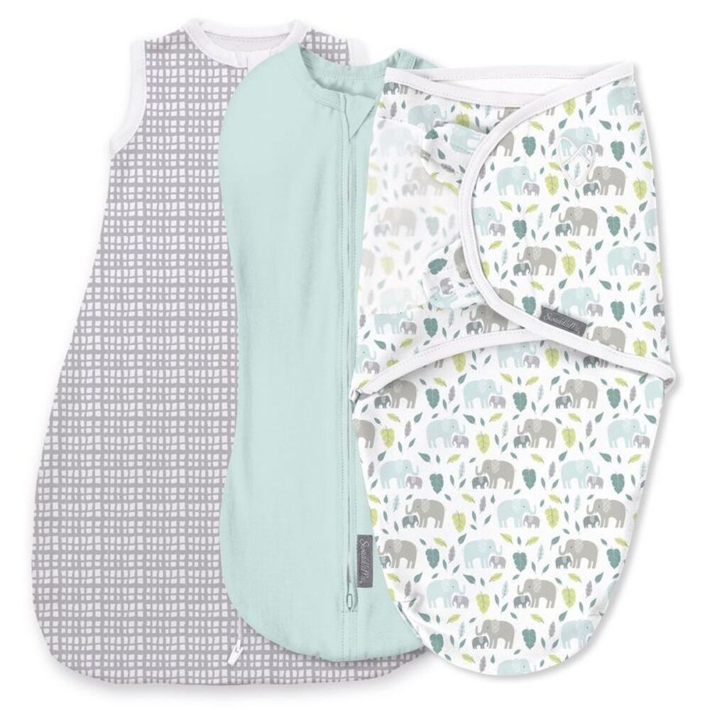 by Ingenuity Baby Comfort 3pk Swaddle Wraps - Baby Elephant 0-3m: Cotton/Spandex